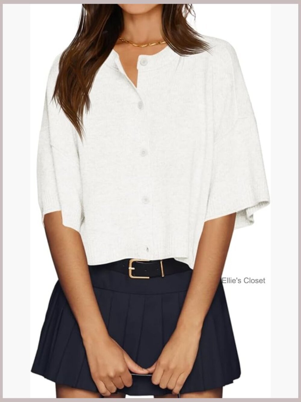 Half Sleeve Cropped Cardigan Sweater Button Down Oversized Lightweight Ribbed